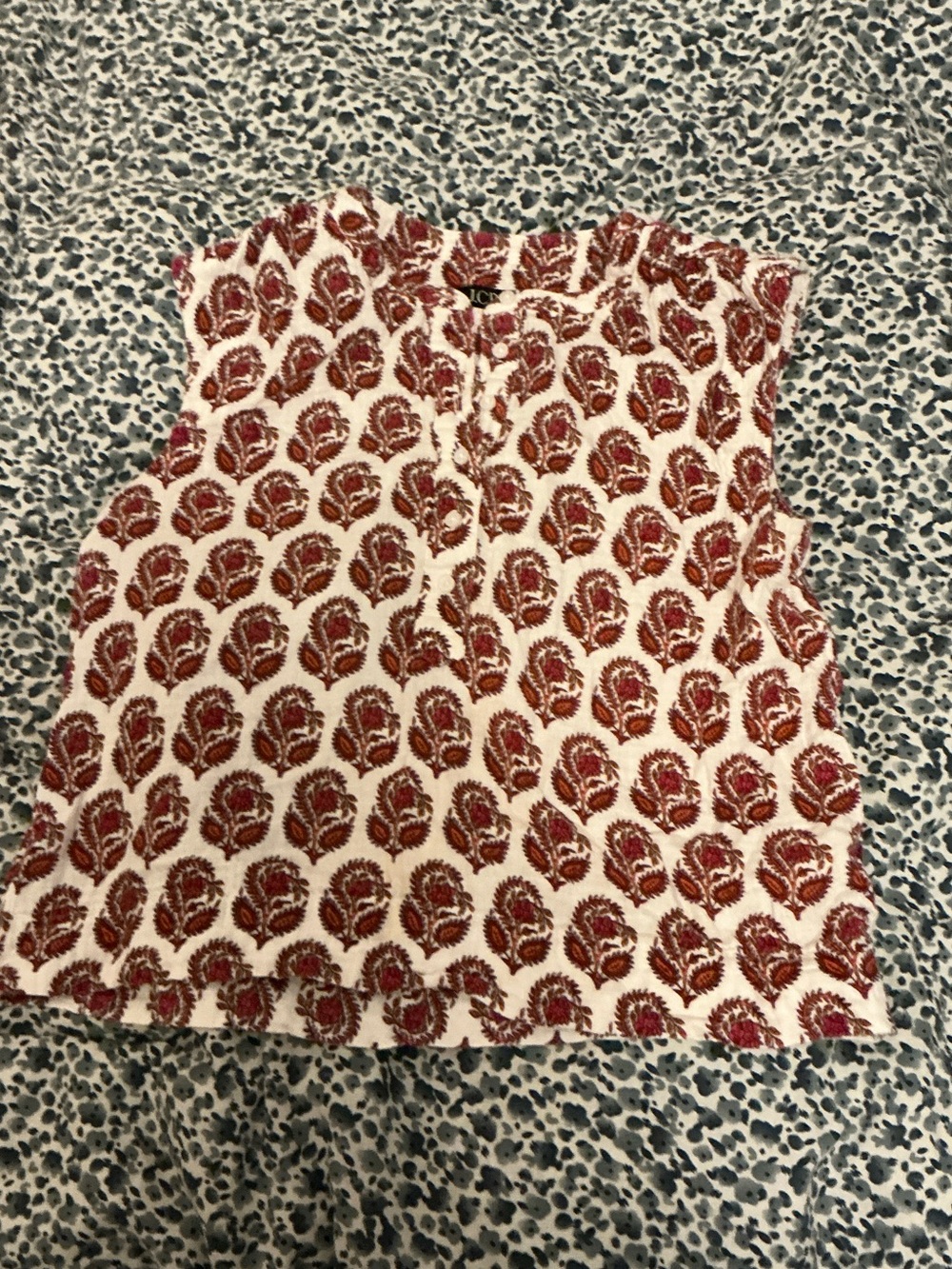 J. Crew Sleeveless Shirt with Red and White Design